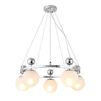 Люстра подвесная Pechio SLE106103-05 Evoluce белая на 5 ламп, основание хром в стиле современный шар Люстра подвесная Pechio SLE106103-05 Evoluce белая на 5 ламп, основание хром в стиле современный шар